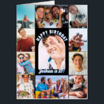 Black Happy Birthday Arch 12 Photo Collage Big Card<br><div class="desc">Huge happy birthday day card printed with eleven photos framing an arch shaped photo of the birthday boy against a black background,  and with white text with blue shadow. Add his name and age.</div>