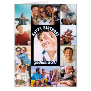 Black Happy Birthday Arch 12 Photo Collage Big Card