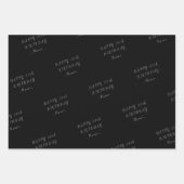 Black Happy Birthday Wrapping Paper Sheets (Front)