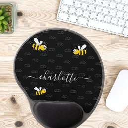 Black happy bumble bees summer fun humor monogram gel mouse pad
