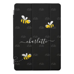 Black happy bumble bees summer fun humor monogram  iPad pro cover