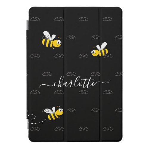 Black happy bumble bees summer fun humor monogram  iPad pro cover