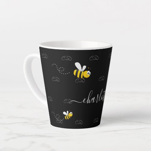 Black happy bumble bees summer fun humor monogram latte mug