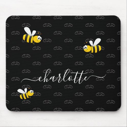 Black happy bumble bees summer fun humor monogram mouse pad