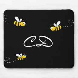 Black happy bumble bees summer fun humor monogram  mouse pad