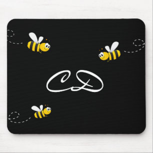 Black happy bumble bees summer fun humor monogram mouse pad