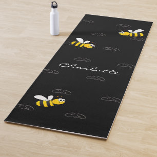 Black happy bumble bees summer fun humor monogram yoga mat