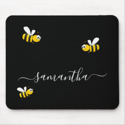 Black happy bumble bees summer fun humor name mouse pad