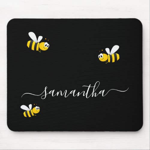 Black happy bumble bees summer fun humor name mouse pad