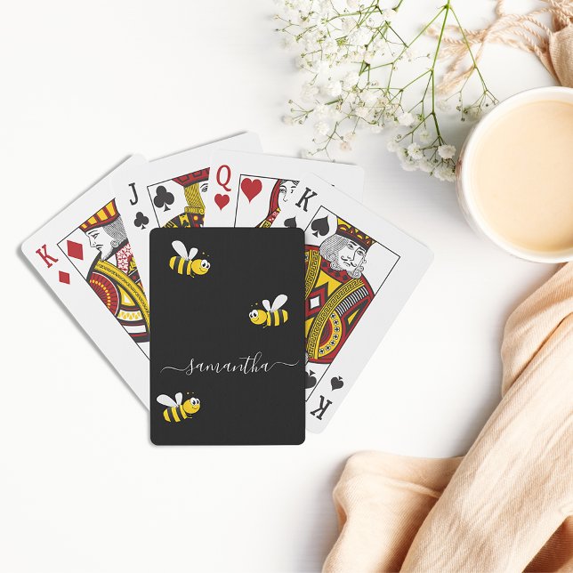 Black happy bumble bees summer fun humor name poker cards (Creator Uploaded)