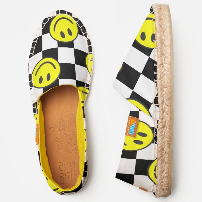 black happy face check groovy espadrilles (Side)