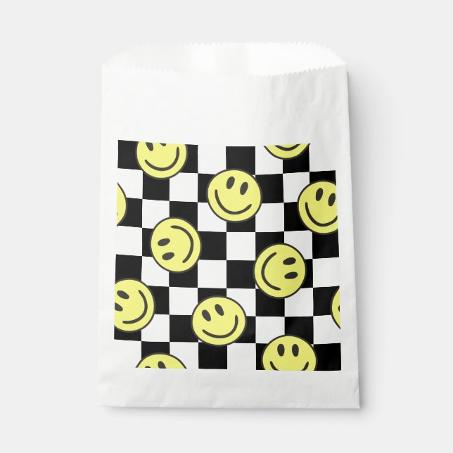 black happy face check groovy favor bag (Front)