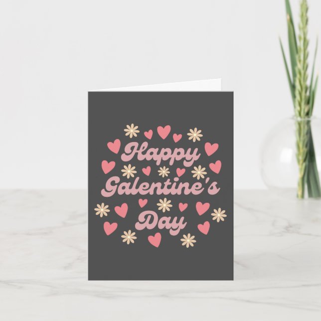 Black Happy Galentine's Day Heart Valentine Card (Front)