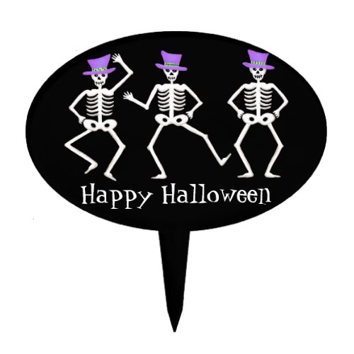 Black Happy Halloween Dancing Skeletons Cake Topper