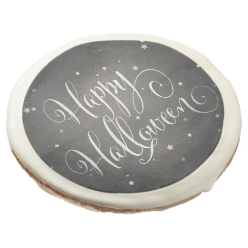 Black Happy Halloween Faded Script  Stars Sugar Cookie