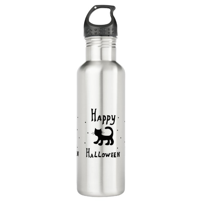 Black Happy Halloween horror spooky       Stainless Steel Water Bottle (Front)