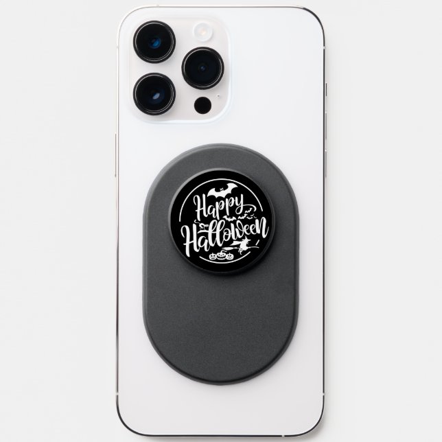 Black Happy Halloween Letter PopSocket (Front)