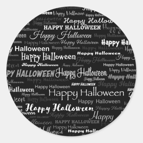 Black Happy Halloween Modern Typography Classic Round Sticker