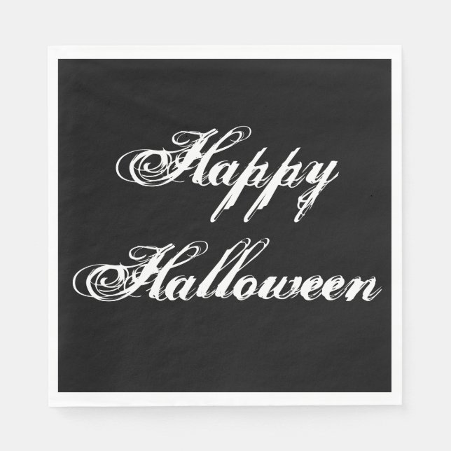 Black Happy Halloween Paper Napkin (Front)