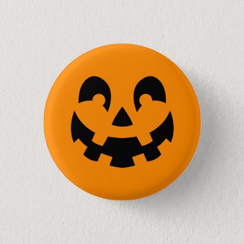 Black Happy Halloween Pumpkin Face Shape On Orange Button