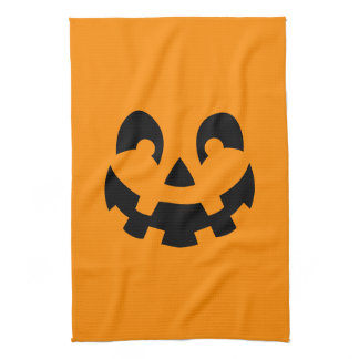 Black Happy Halloween Pumpkin Face Shape On Orange Kitchen Towel