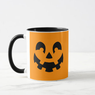 Black Happy Halloween Pumpkin Face Shape On Orange Mug