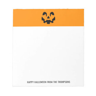 Black Happy Halloween Pumpkin Face Shape On Orange Notepad