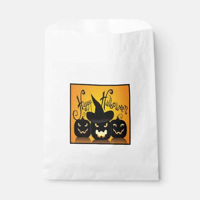 Black Happy Halloween Pumpkins Favor Bag (Front)