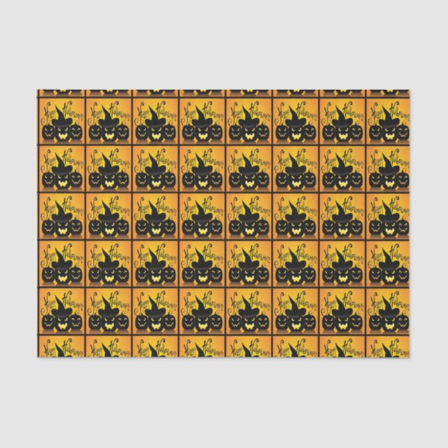 Black Happy Halloween Pumpkins Tissue Paper (Front)