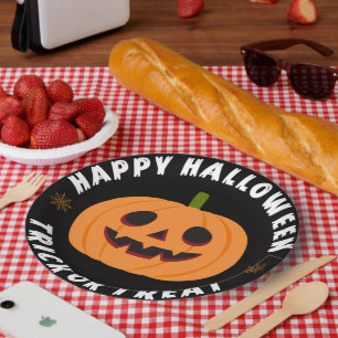 Black Happy Halloween Trick or Treat Paper Plates