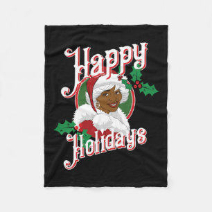 Black happy holidays african american santa mrs cl fleece blanket