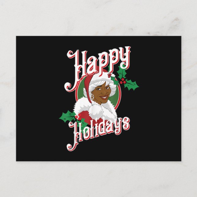 Black Happy Holidays African American Santa Mrs Cl Postcard (Front)