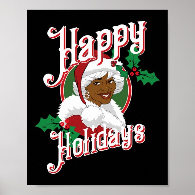 Black happy holidays african american santa mrs cl poster (Front)