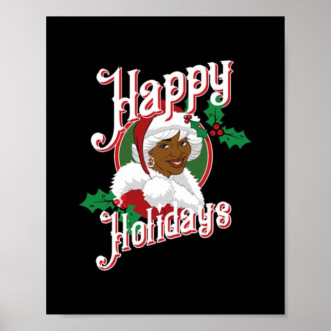 black happy holidays african american santa mrs cl poster (Front)