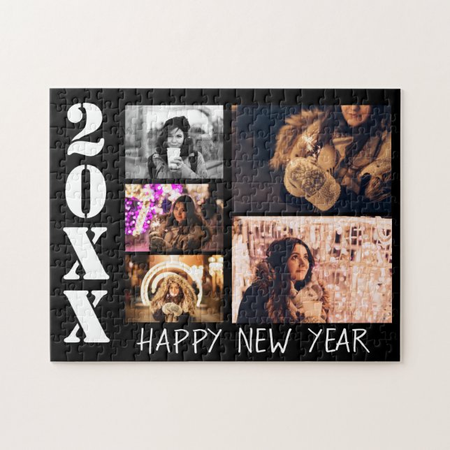 Black Happy New Year 2023 5 Photo Collage  Jigsaw Puzzle (Horizontal)