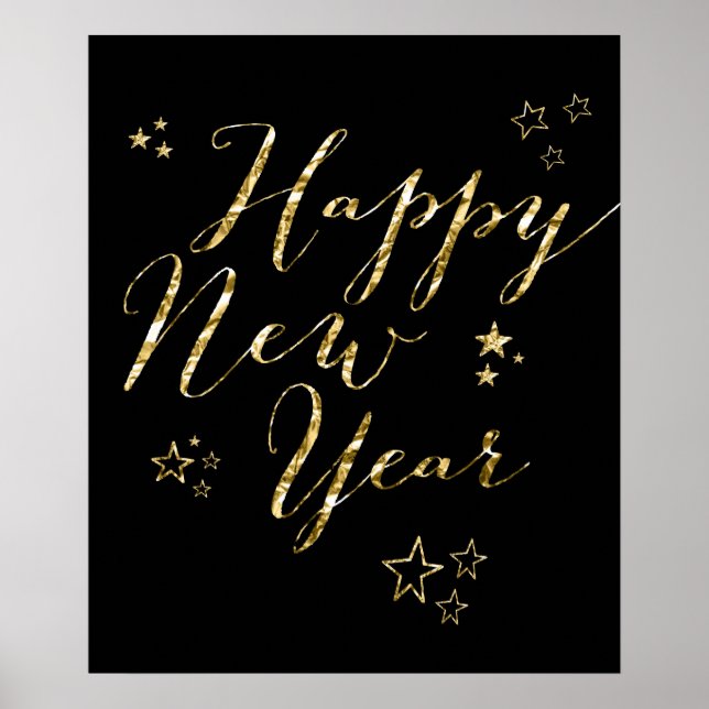 Black Happy New Year Gold Foil Sign Print (Front)