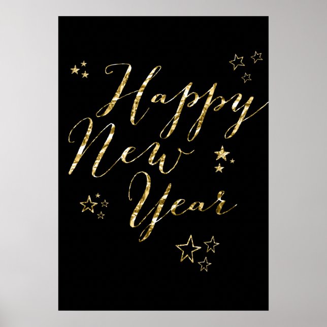 Black Happy New Year Gold Sign Print 20x28 (Front)