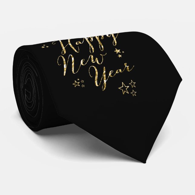 Black Happy New Year Tie Gold Foil (Rolled)