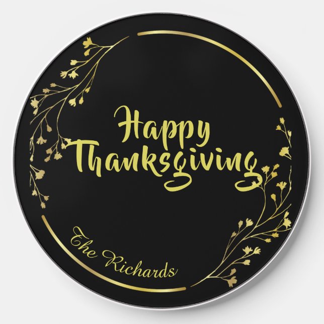 Black Happy Thanksgiving Family Wireless Charger (Front)