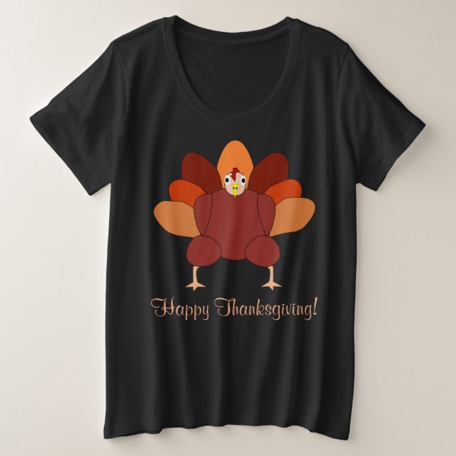 Black Happy Thanksgiving Sweatshirt Turkey Plus Size T-Shirt (Design Front)