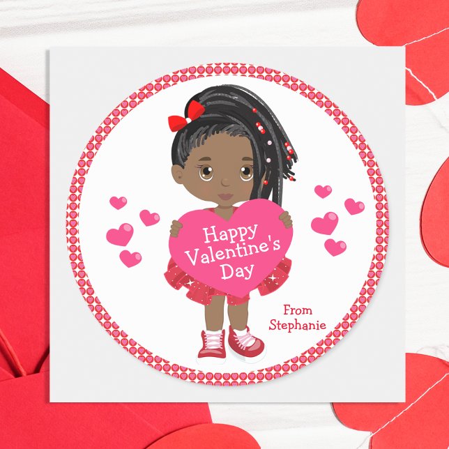 Black Happy Valentine's Day Classic Round Stick Classic Round Sticker (Creator Uploaded)