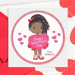 Black Happy Valentine's Day Classic Round Stick Sticker