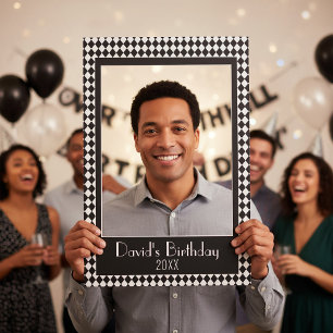Black Harlequin Birthday Party Selfie Frame
