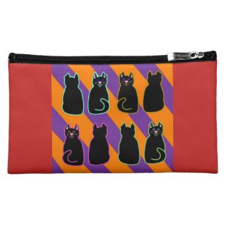Black Harlequin Cats Purple & Orange on Red Cosmetic Bag