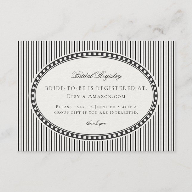 Black Harlequin Checkered Bridal Registry Enclosure Card (Front)