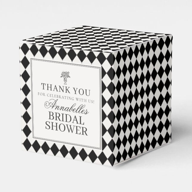 Black Harlequin Checkered Bridal Shower Favor Boxes (Front Side)