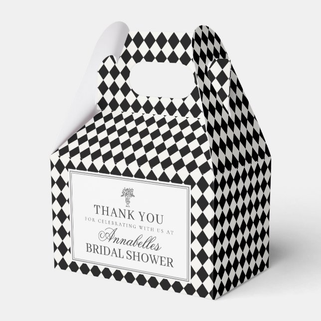 Black Harlequin Checkered Bridal Shower Favor Boxes (Front Side)