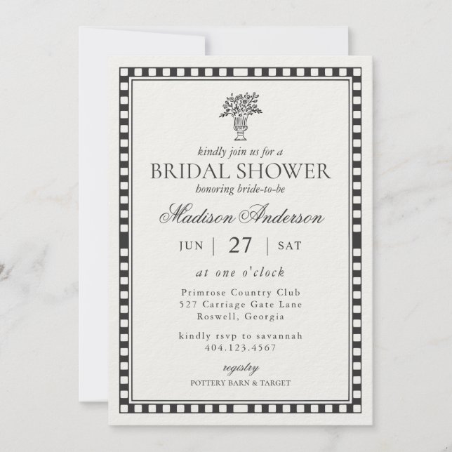 Black Harlequin Checkered Bridal Shower Invitation (Front)