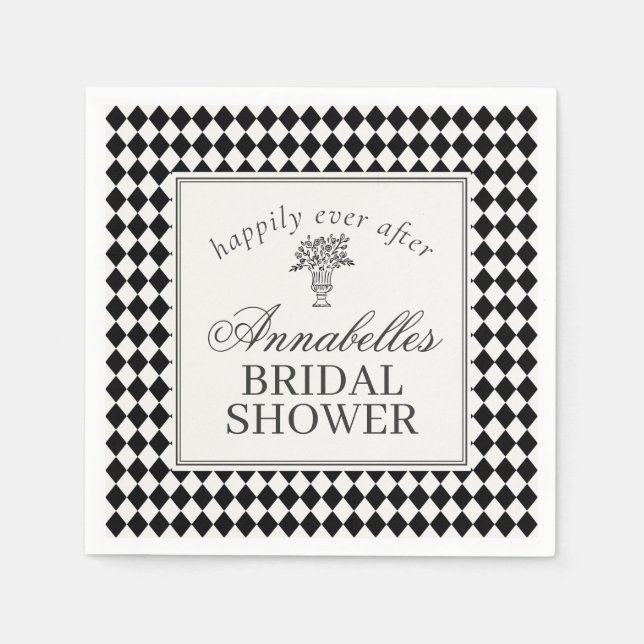 Black Harlequin Checkered Bridal Shower Napkins (Front)