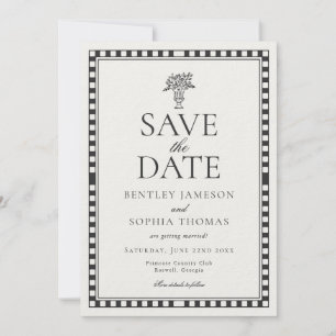Black Harlequin Checkered Save the Date Invitation